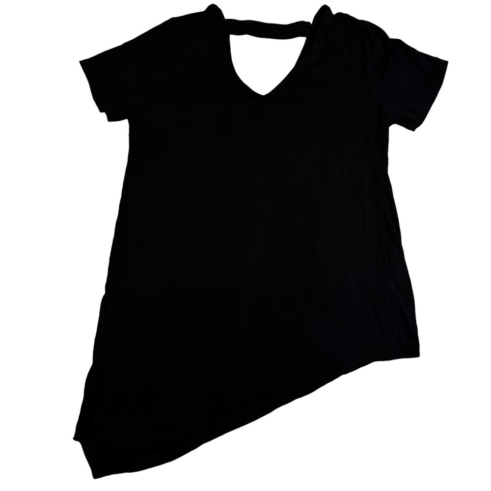 Lisa Rinna Collection Black V-Neck Top Shirt with Chiffon Back Detail Size XXS